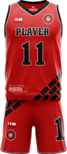 Red basketball jersey and shorts with black accents and placeholder text for player name and number 11.