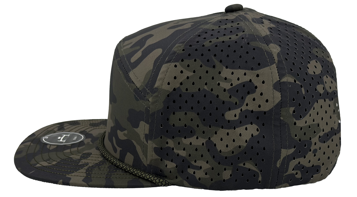 Custom Embroidered Zapped Headwear Osprey R+ 7 Panel Perforated Rope Cap