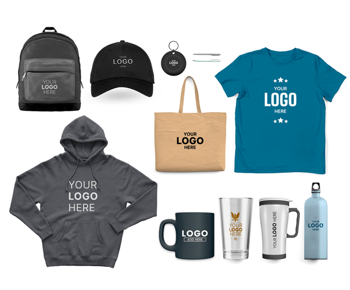A selection of personalized products that allow customers to imprint their own logo on them.