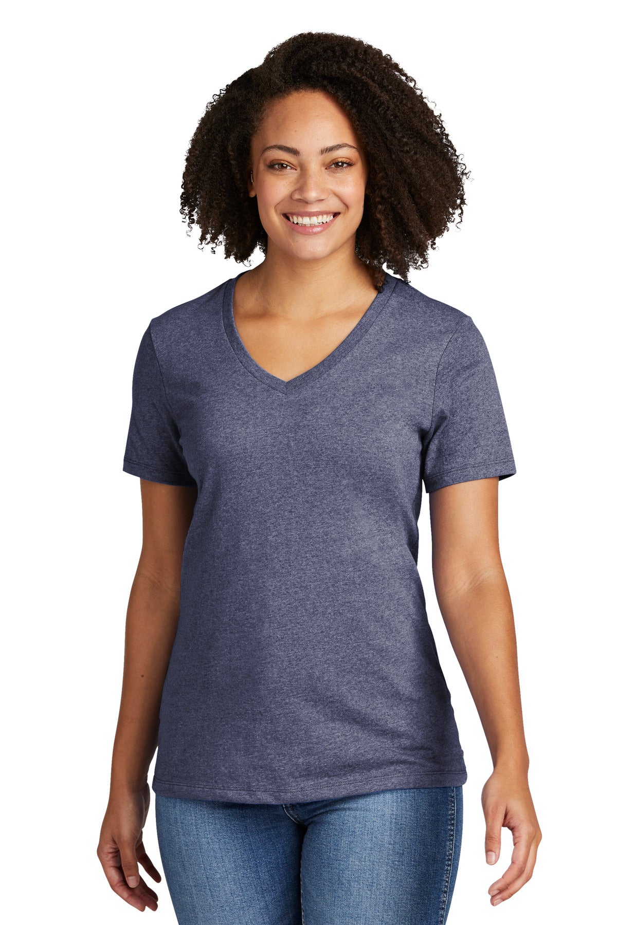 Front View of SlvgdNvyHt Allmade Women's Recycled Blend V-Neck Tee AL2303