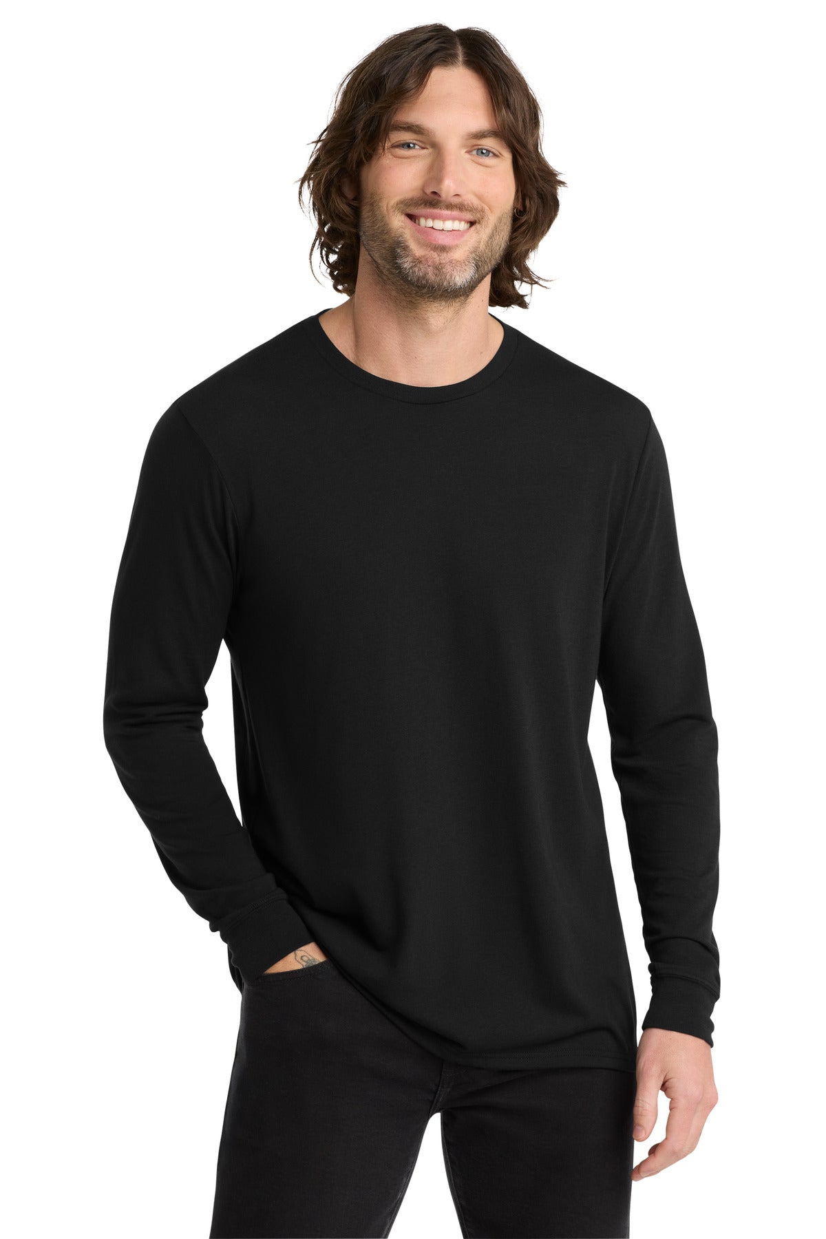 Front View of Space Black Allmade Unisex Tri-Blend Long Sleeve Tee AL6004