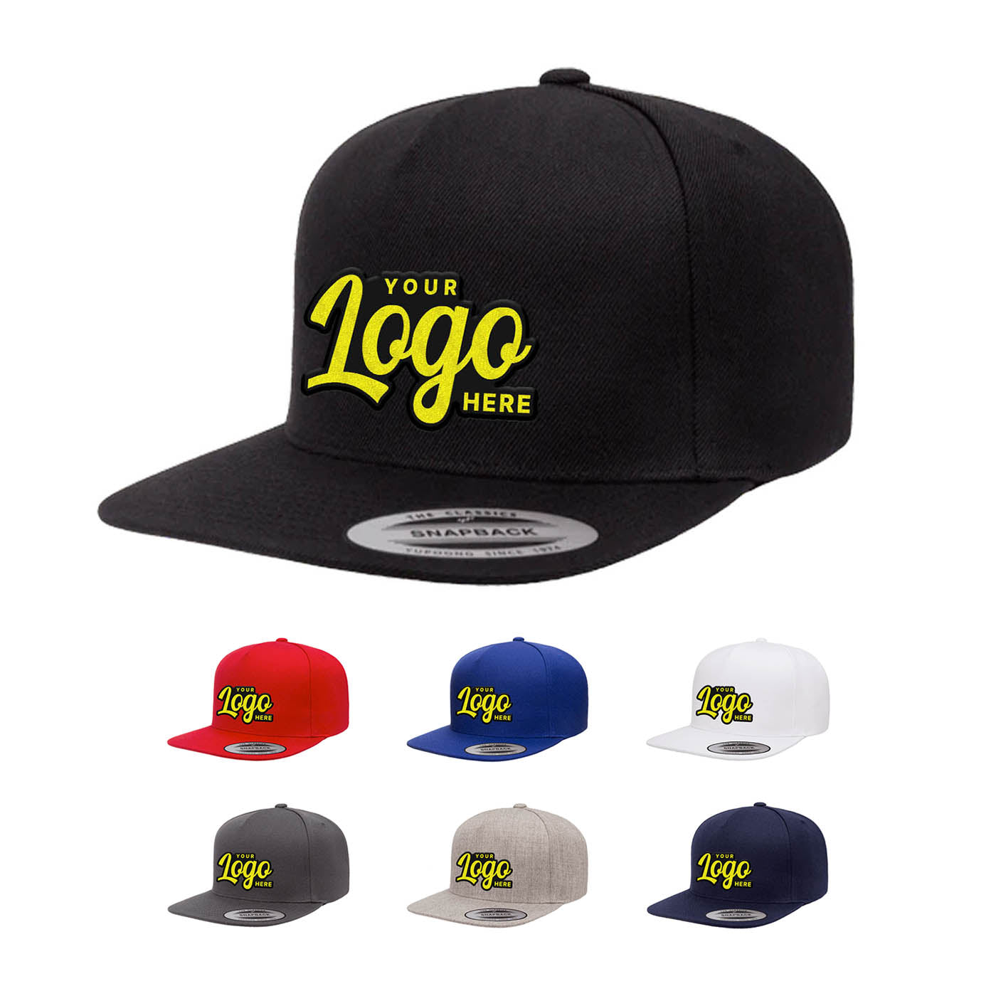 Custom Embroidered Yupoong 5089M Premium 5 Panel Snapback Hat Flat Bi