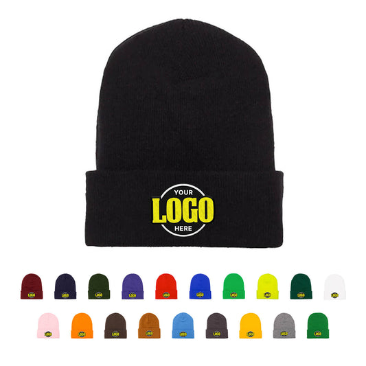 Custom Embroidered Yupoong 1501KC Long Beanie with Cuff, Knit Cap, YP Classics - Star Hats & Embroidery