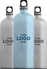 Three water bottles in different shades with logo customization