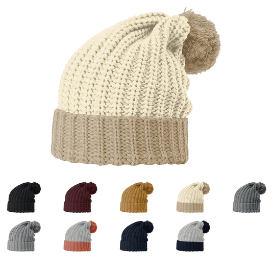 Custom Patch Richardson 143 Chunky Cable Knit Beanie with Cuff & Pom 143R - Star Hats & Embroidery