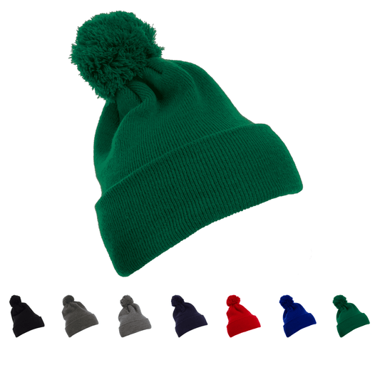 Custom Embroidered YP Classics 1501P Cuffed Pom Pom Knit Beanie, Knit Cap, Yupoong 1501P - Star Hats & Embroidery