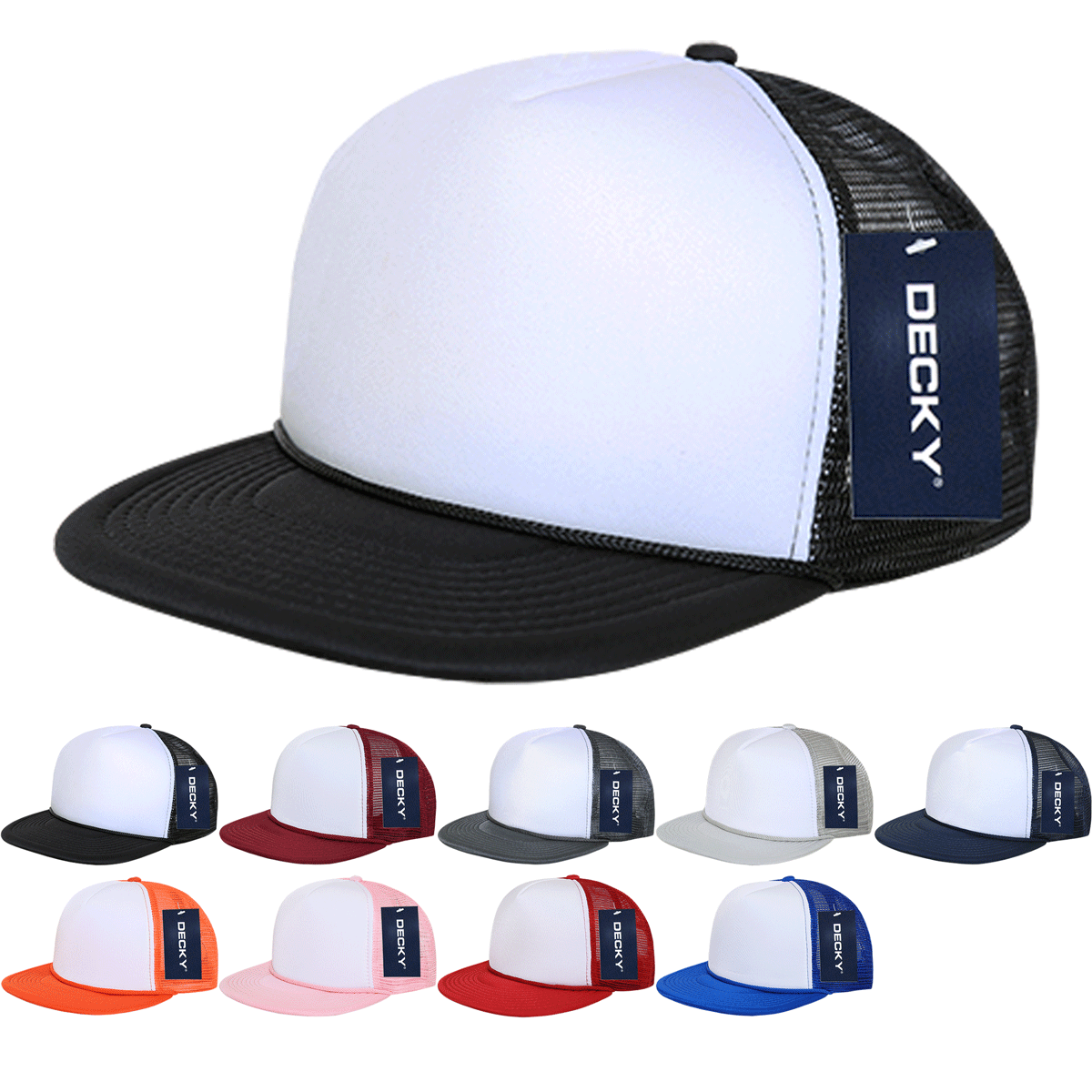 Custom Printed Decky 224 - 2 Tone Flat Bill Foam Trucker Hat