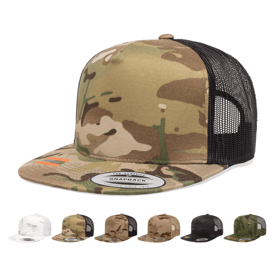 Custom Embroidered Yupoong 6006MC MultiCam Camo Trucker Snapback Hat, Flat Bill, YP Classics - Star Hats & Embroidery