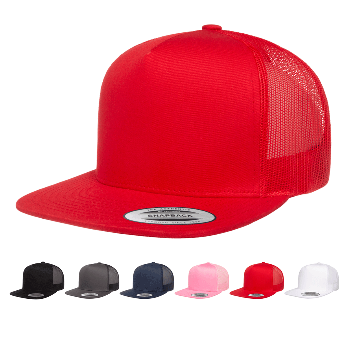 Yupoong 6006 Classic Trucker Snapback Hat Flat Bill, YP Classics Bla