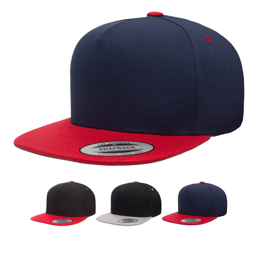 Custom Embroidered Yupoong 6007T 5-Panel Cotton Twill Snapback Hat, Flat Bill, YP Classics - Star Hats & Embroidery