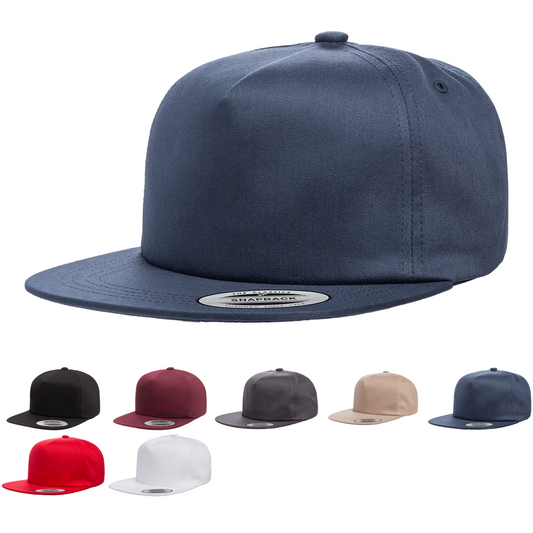 Yupoong 6502 Unstructured 5-Panel Snapback Hat Flat Bill Cap, YP Classics - Blank - Star Hats & Embroidery