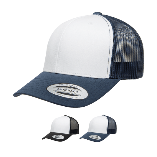 Yupoong 6606W Retro Trucker Hat Mesh Back White Front, YP Classics - Blank - Star Hats & Embroidery
