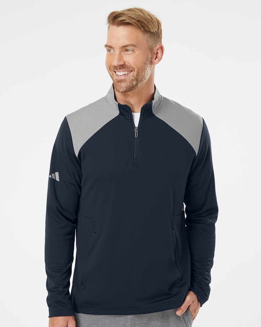 Adidas A532 Men's Textured Mixed Media Quarter-Zip Pullover