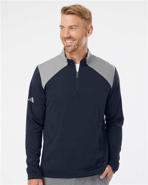 Adidas A532 Men's Textured Mixed Media Quarter-Zip Pullover