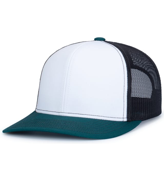 Custom Embroidered Pacific Headwear 104S Contrast Stitch Trucker Snapback Hat - Flat Embroidery