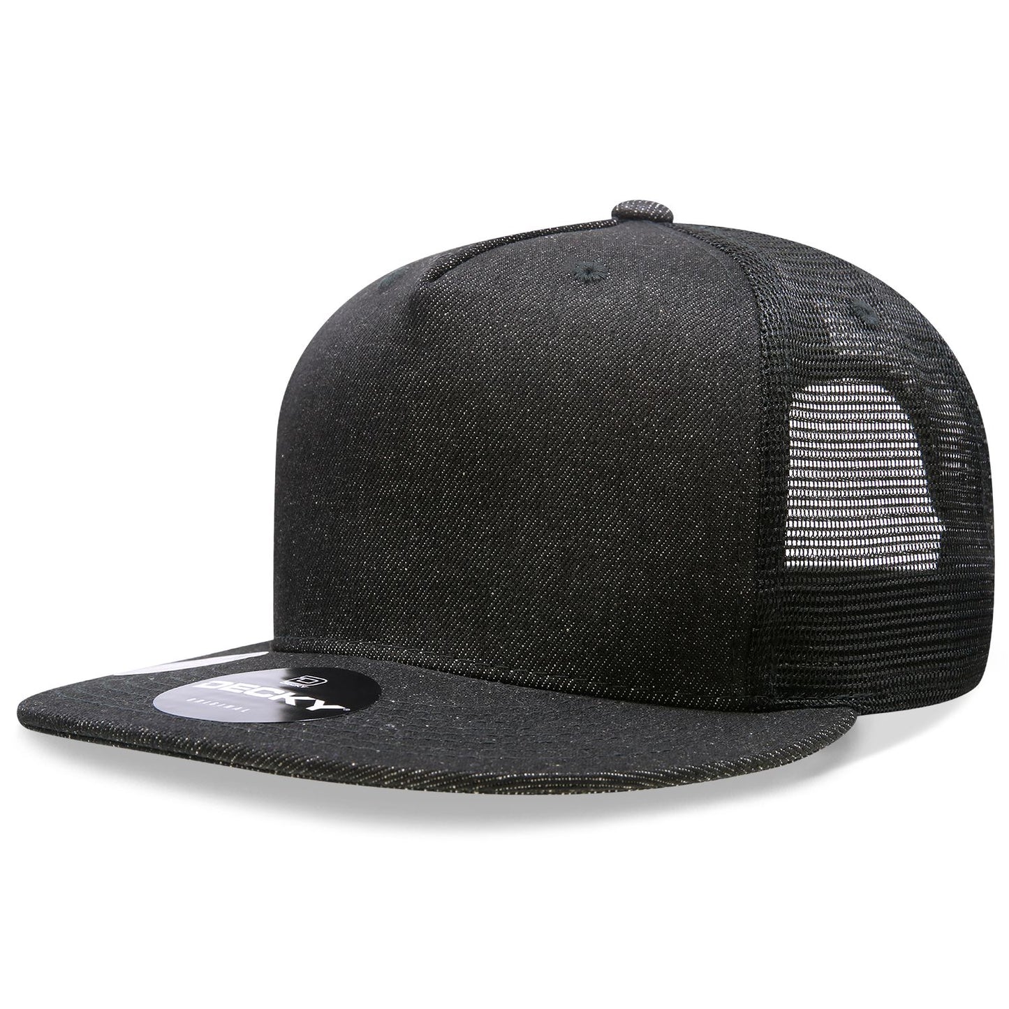 Decky 1082 5 Panel High Profile Structured Denim Trucker Hat - Blank