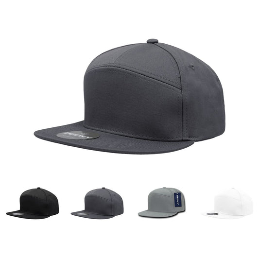 Decky 1098 7 Panel Flat Bill Hat Snapback, 7 Panel High Profile Structured Cap - Blank - Star Hats & Embroidery