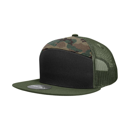 Decky 1133 7 Panel Trucker Hat Flat Bill Snapback - Blank