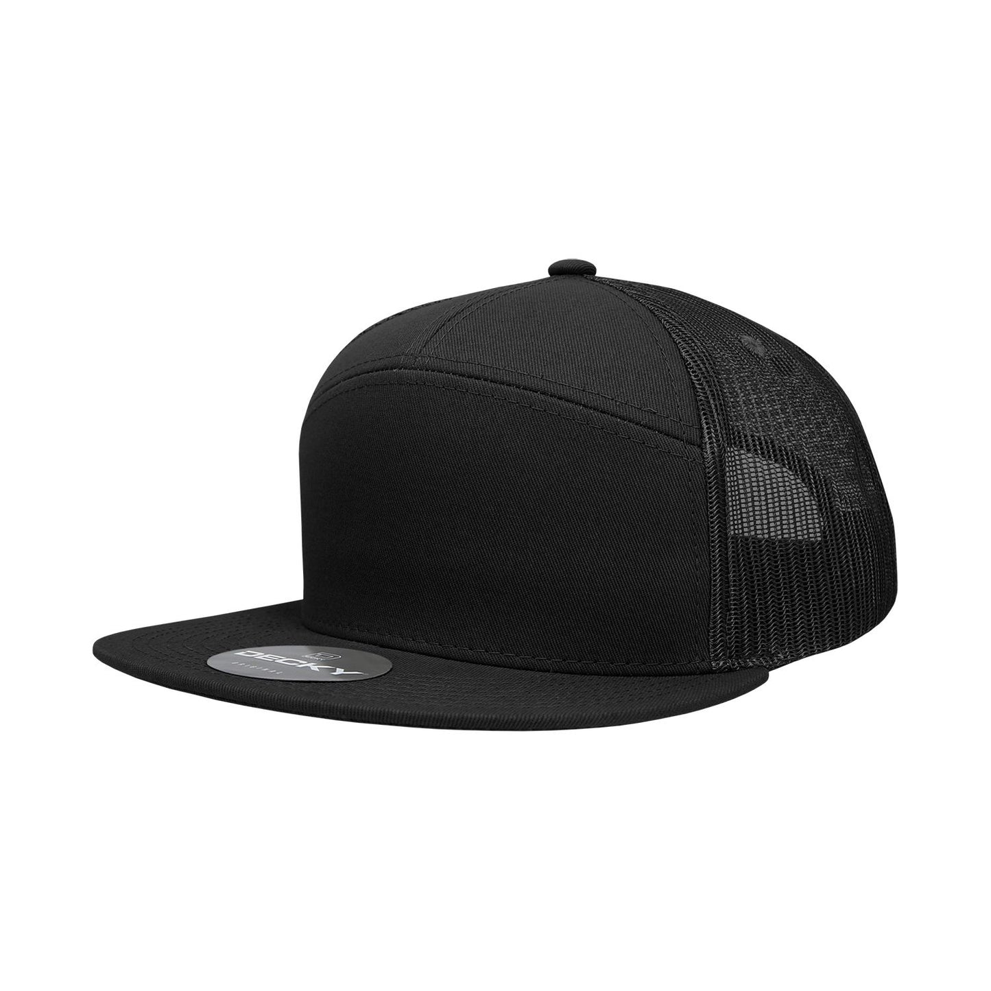 Decky 1133 7 Panel Trucker Hat Flat Bill Snapback - Blank