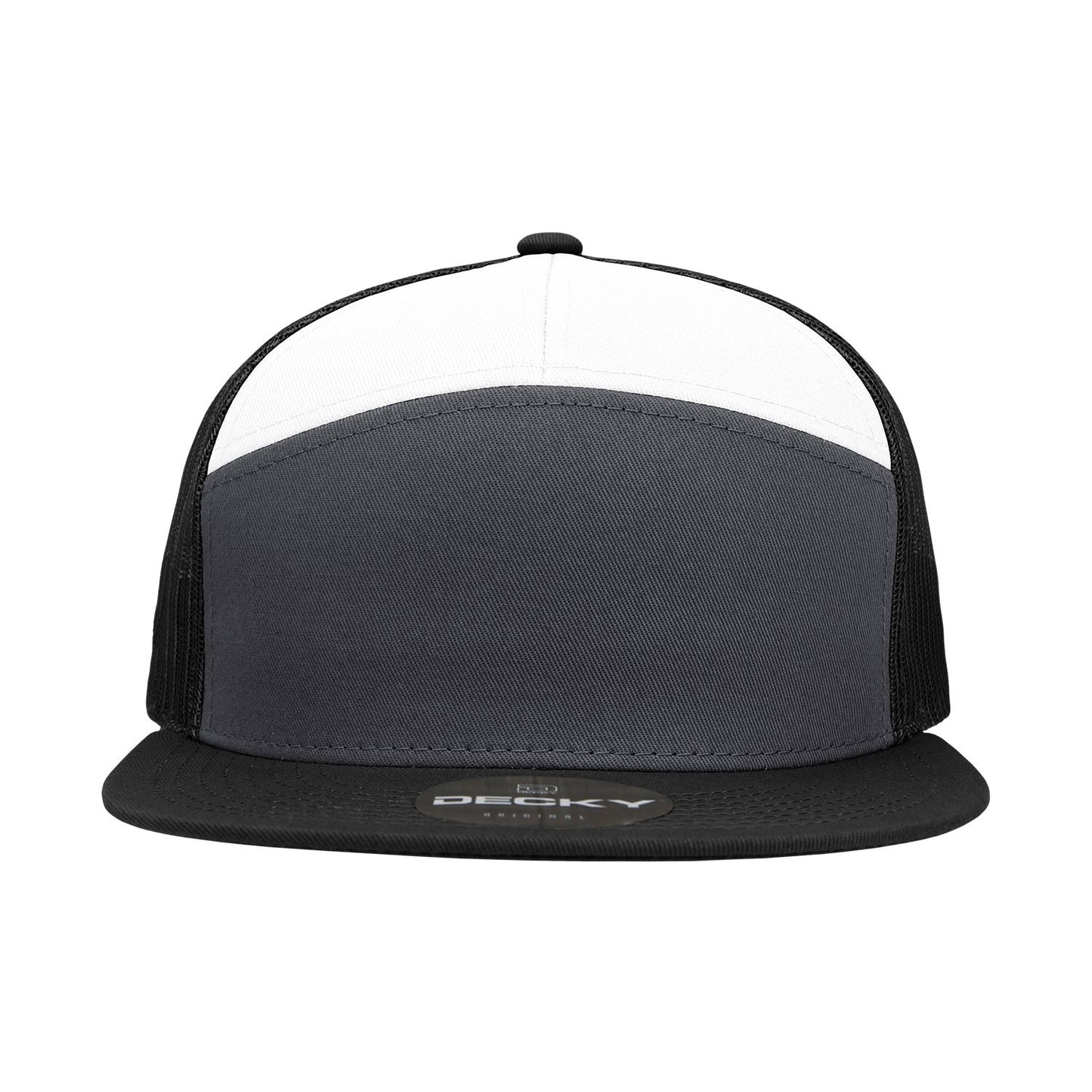 Decky 1133 7 Panel Trucker Hat Flat Bill Snapback - Blank