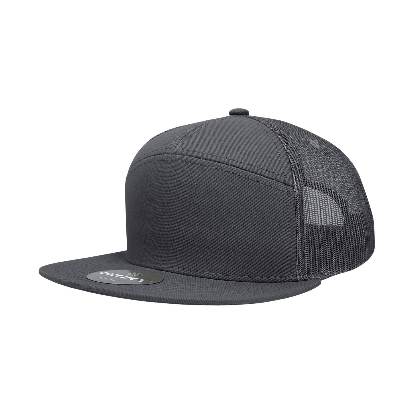 Decky 1133 7 Panel Trucker Hat Flat Bill Snapback - Blank