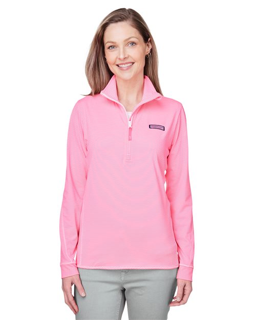 vineyard vines K002521 Women's Microstripe Sankaty Half-Zip Pullover - Star Hats & Embroidery