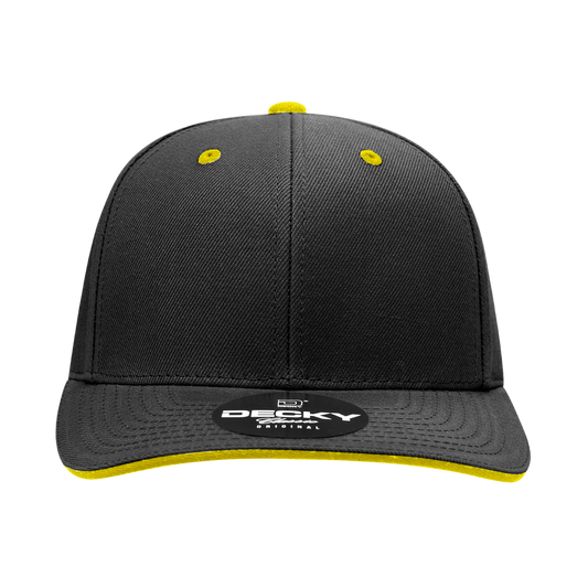 Wholesale Bulk Blank Sandwich Bill Baseball Hats - Decky 2003 - Black/Gold