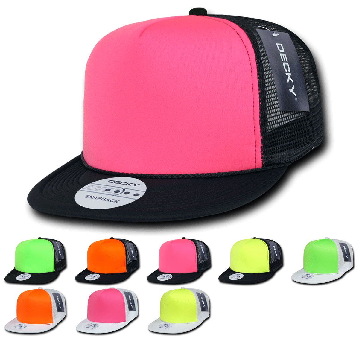 Decky 222 Neon Flat Bill Trucker Cap 5-Panel Foam Hat