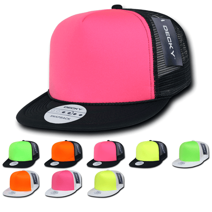 Decky 222 Neon Flat Bill Trucker Cap 5-Panel Foam Hat