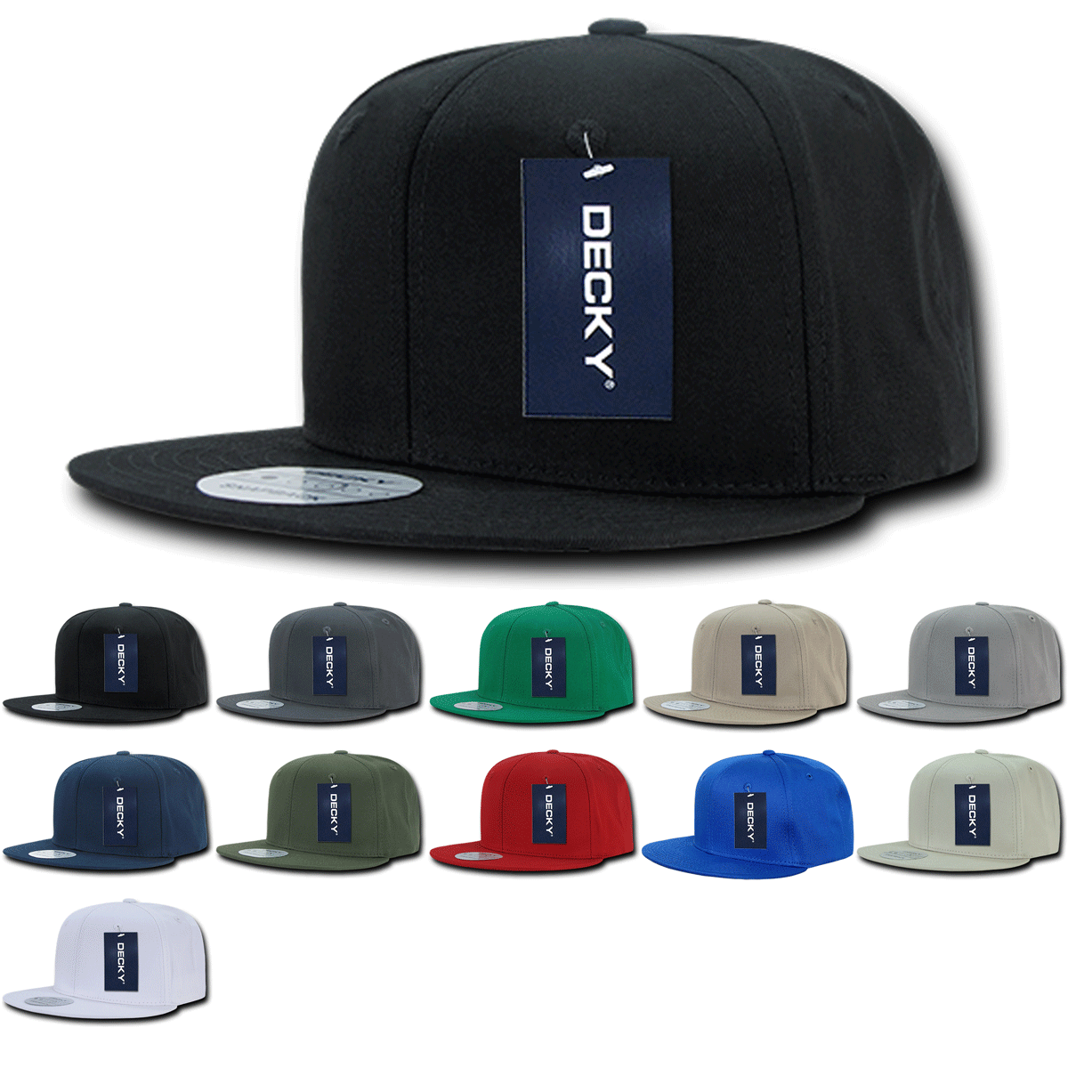 Decky 361 Cotton Snapback Hat Flat Bill Cap - Blank