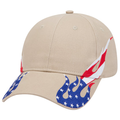 OTTO CAP 58-755 6 Panel Low Profile Baseball Cap US Flag Flame Design Hat