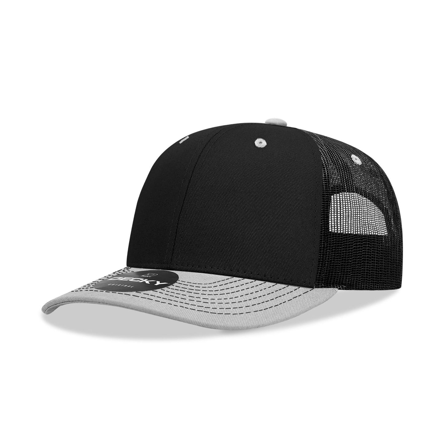 Decky 6031 6 Panel Mid Profile Structured Contra-Stitch Trucker Hat - Blank