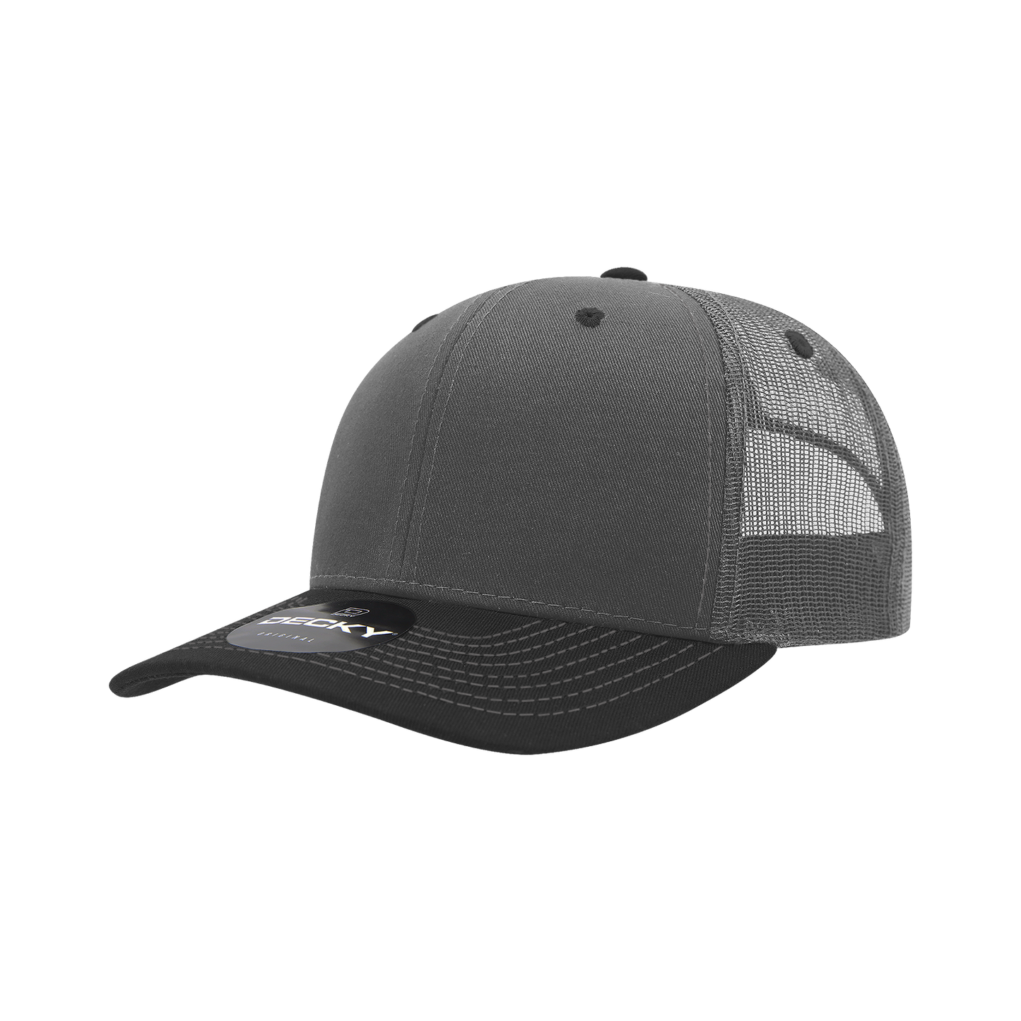 Decky 6031 6 Panel Mid Profile Structured Contra-Stitch Trucker Hat - Blank