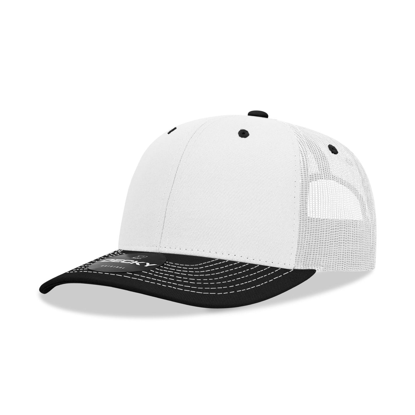 Decky 6031 6 Panel Mid Profile Structured Contra-Stitch Trucker Hat - Blank