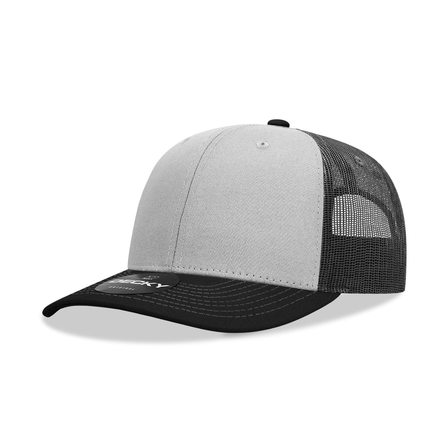 Decky 6031 6 Panel Mid Profile Structured Contra-Stitch Trucker Hat - Blank