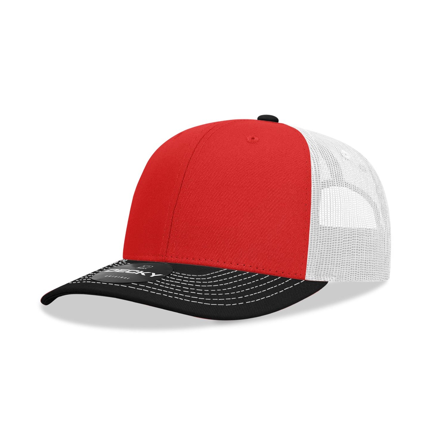 Decky 6031 6 Panel Mid Profile Structured Contra-Stitch Trucker Hat - Blank