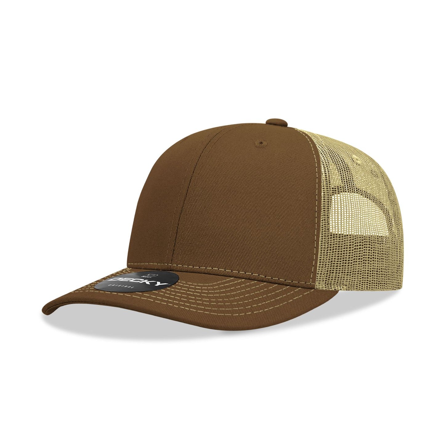 Decky 6031 6 Panel Mid Profile Structured Contra-Stitch Trucker Hat - Blank