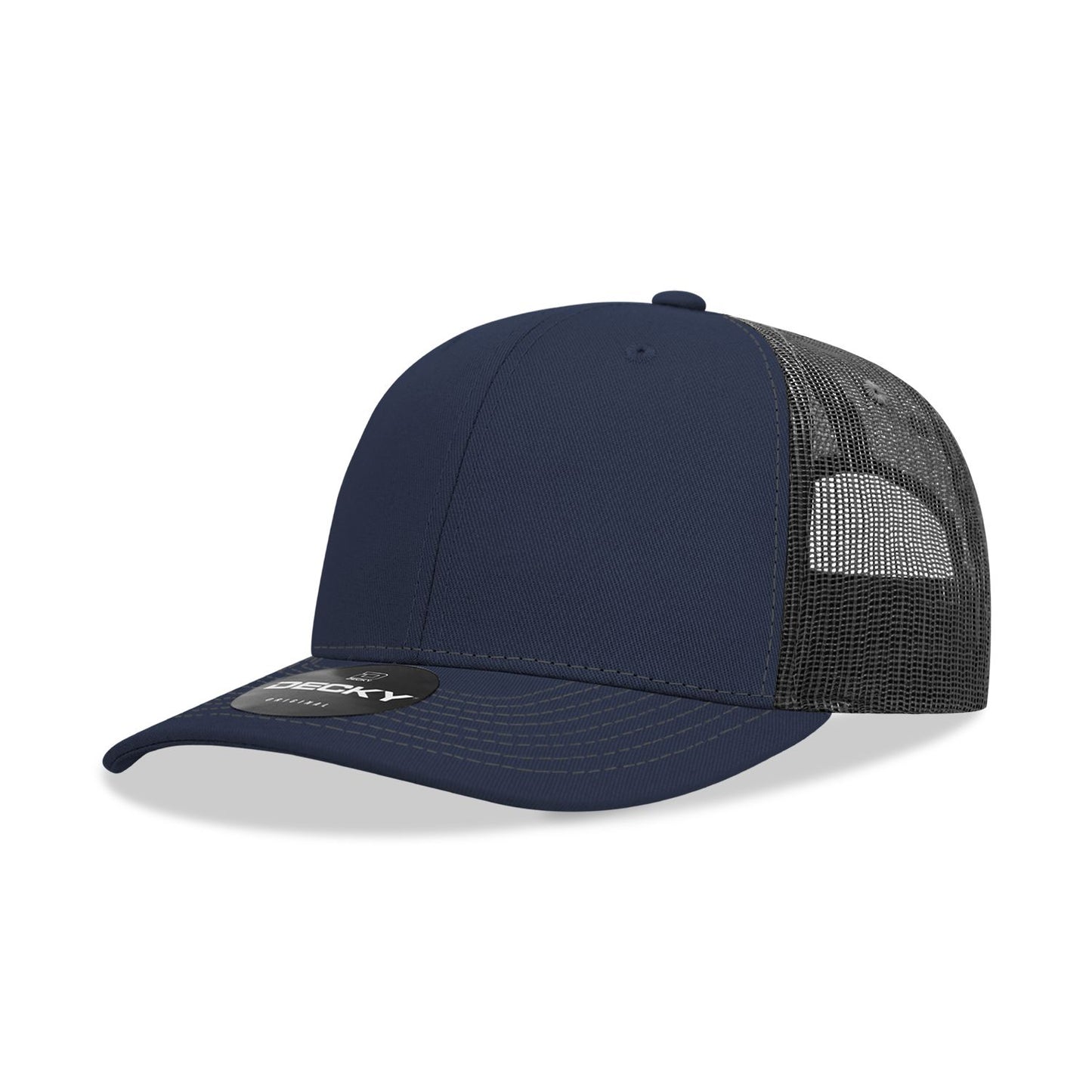 Decky 6031 6 Panel Mid Profile Structured Contra-Stitch Trucker Hat - Blank