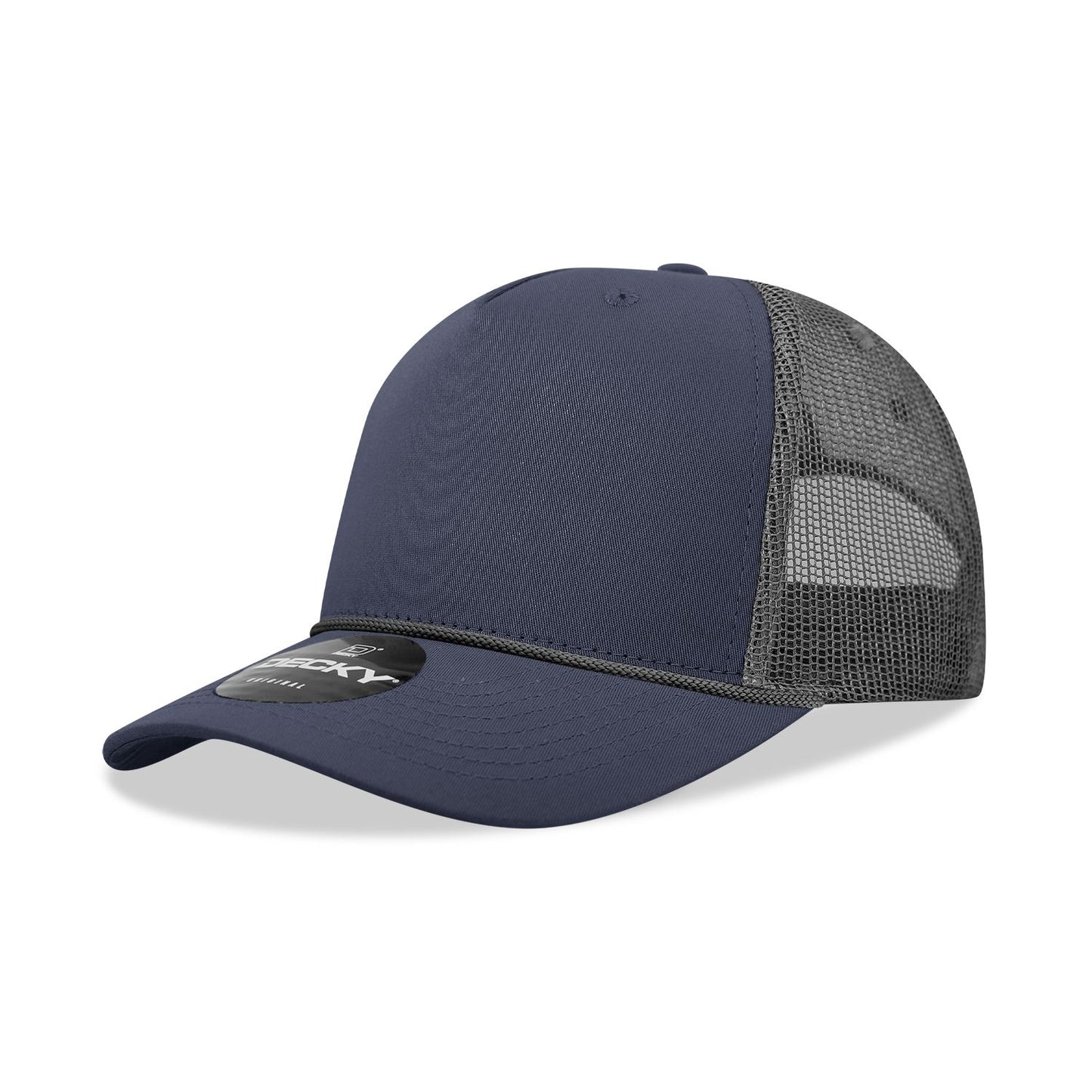 Decky 6040 5 Panel Mid Profile Structured Cotton/Poly Blend Trucker Hat with Rope - Blank