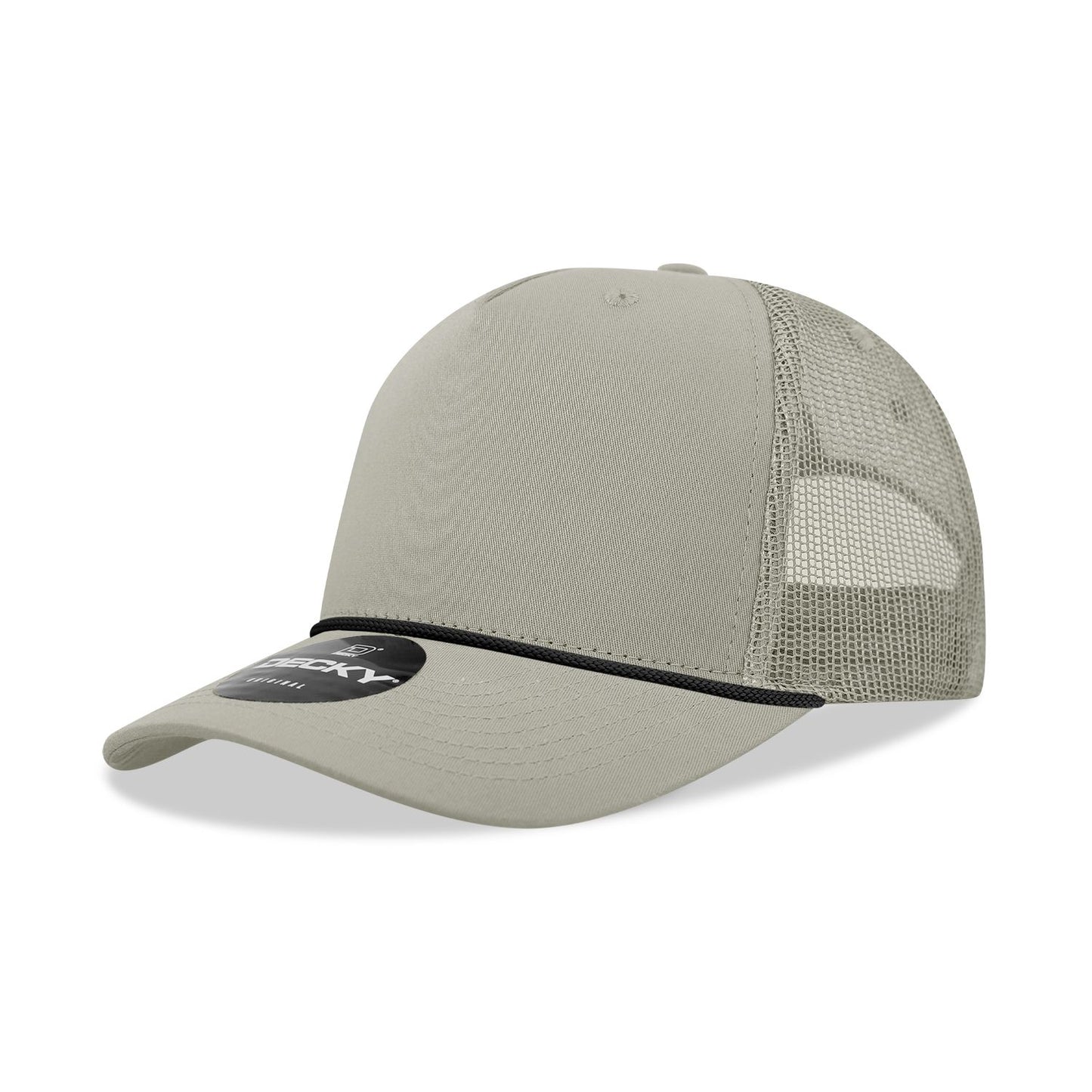 Decky 6040 5 Panel Mid Profile Structured Cotton/Poly Blend Trucker Hat with Rope - Blank