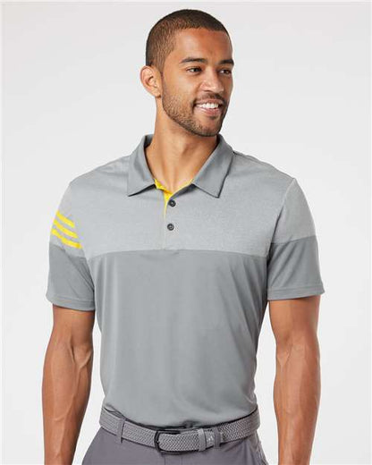 Adidas A213 Men's Heathered 3-Stripes Colorblocked Polo