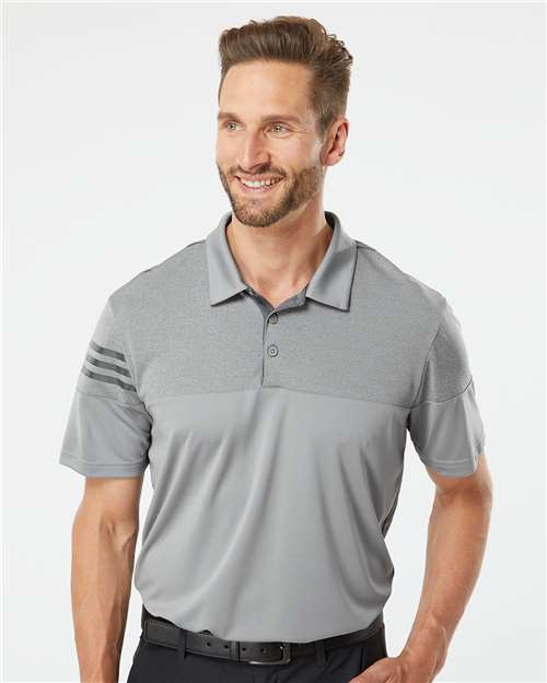 Adidas A213 Men's Heathered 3-Stripes Colorblocked Polo