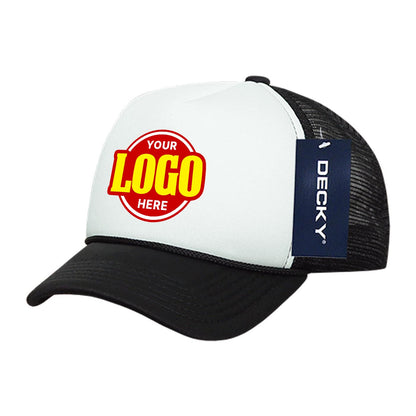 Custom Embroidered Decky 7010 - Youth 5 Panel Mid Profile Structured Foam Trucker, Kids Foam Trucker Hat, Mesh Back