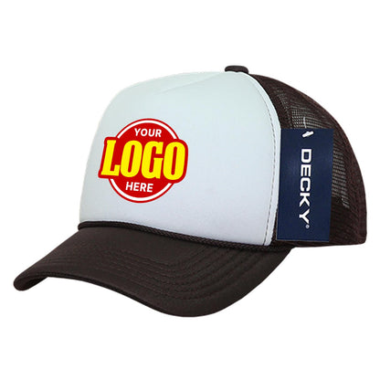 Custom Embroidered Decky 7010 - Youth 5 Panel Mid Profile Structured Foam Trucker, Kids Foam Trucker Hat, Mesh Back