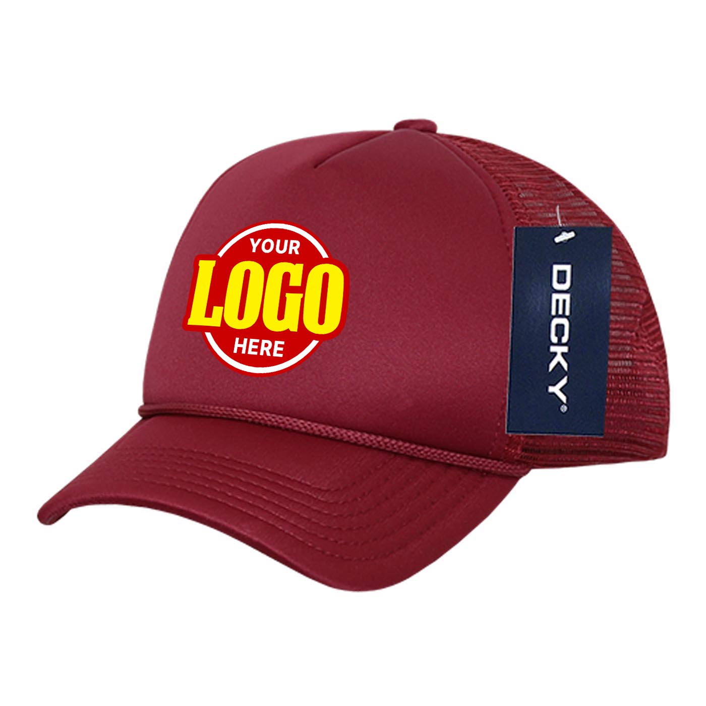 Custom Embroidered Decky 7010 - Youth 5 Panel Mid Profile Structured Foam Trucker, Kids Foam Trucker Hat, Mesh Back