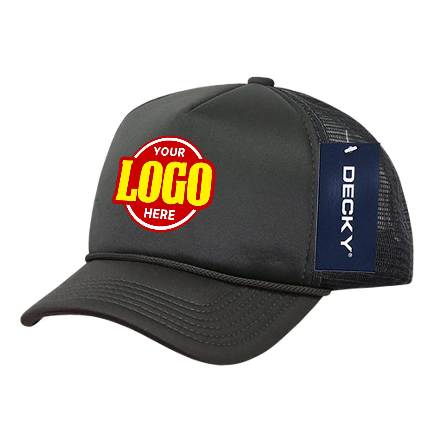 Custom Embroidered Decky 7010 - Youth 5 Panel Mid Profile Structured Foam Trucker, Kids Foam Trucker Hat, Mesh Back