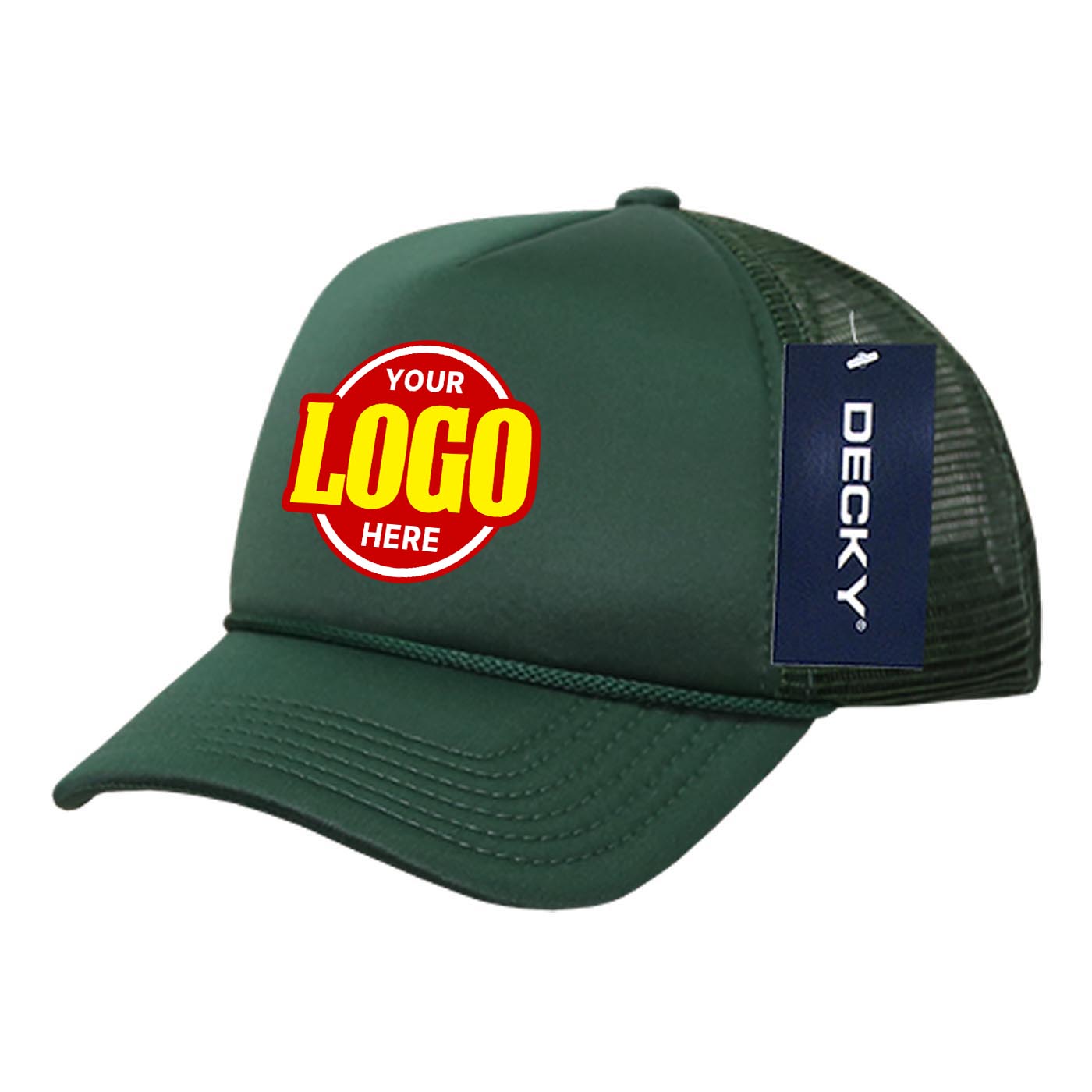 Custom Embroidered Decky 7010 - Youth 5 Panel Mid Profile Structured Foam Trucker, Kids Foam Trucker Hat, Mesh Back