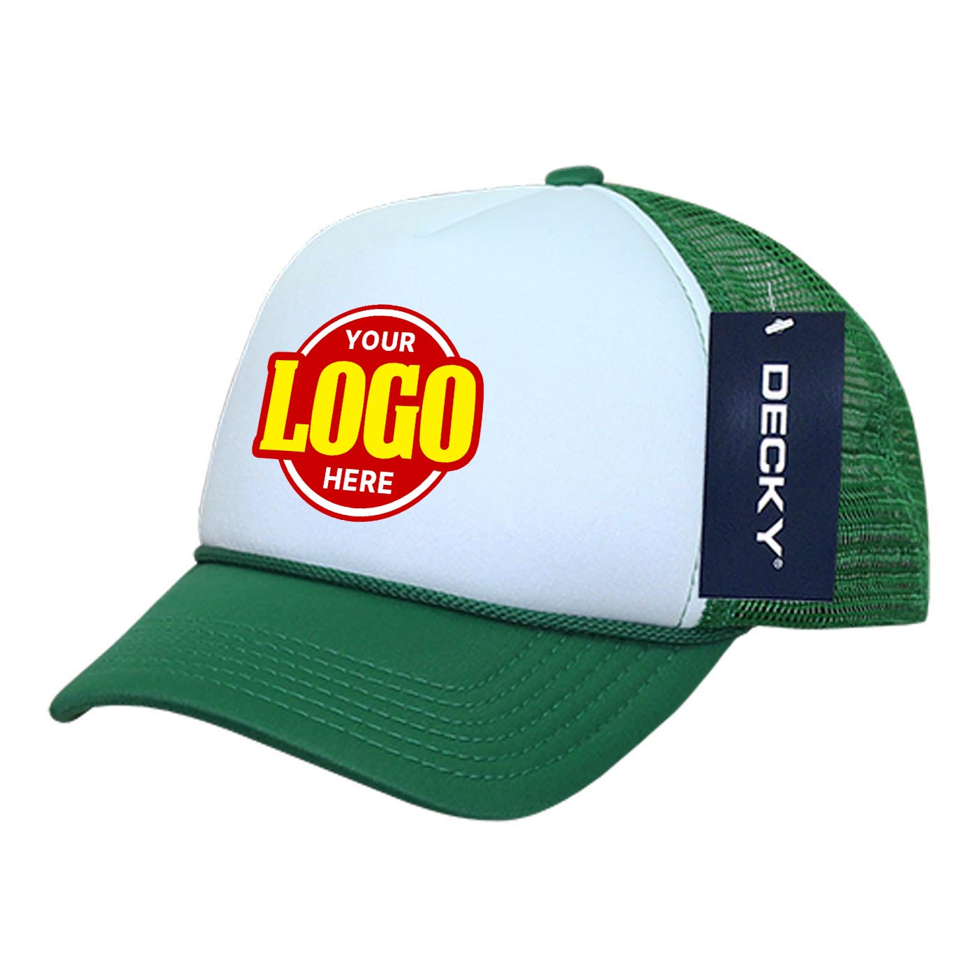 Custom Embroidered Decky 7010 - Youth 5 Panel Mid Profile Structured Foam Trucker, Kids Foam Trucker Hat, Mesh Back