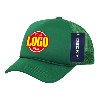 Custom Embroidered Decky 7010 - Youth 5 Panel Mid Profile Structured Foam Trucker, Kids Foam Trucker Hat, Mesh Back