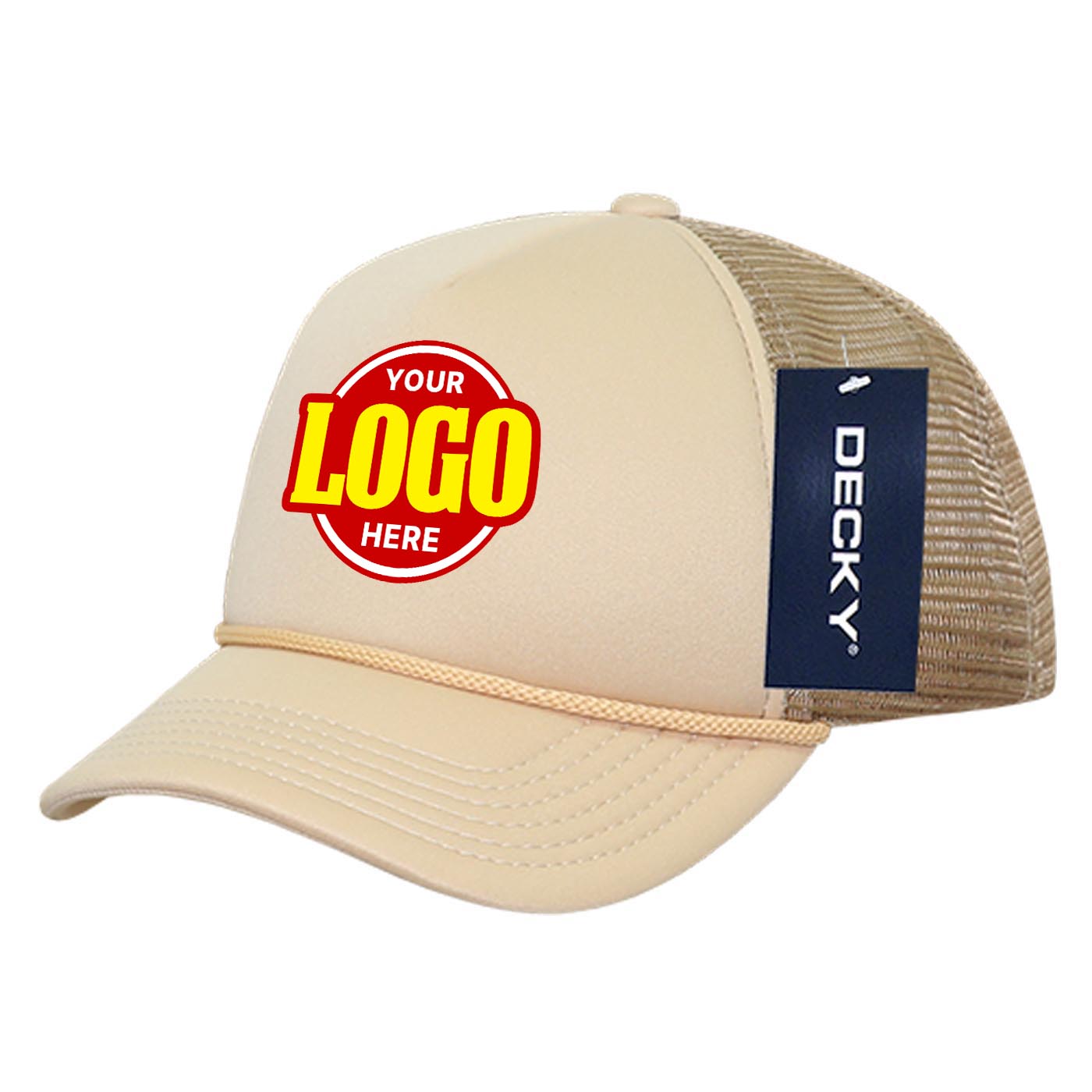 Custom Embroidered Decky 7010 - Youth 5 Panel Mid Profile Structured Foam Trucker, Kids Foam Trucker Hat, Mesh Back